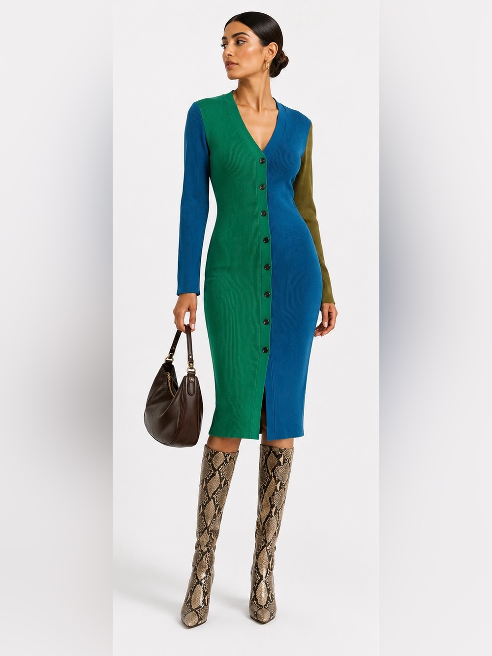 Peekskill  Deep Sea Ribbed Midi Colorblock Sweater Dress